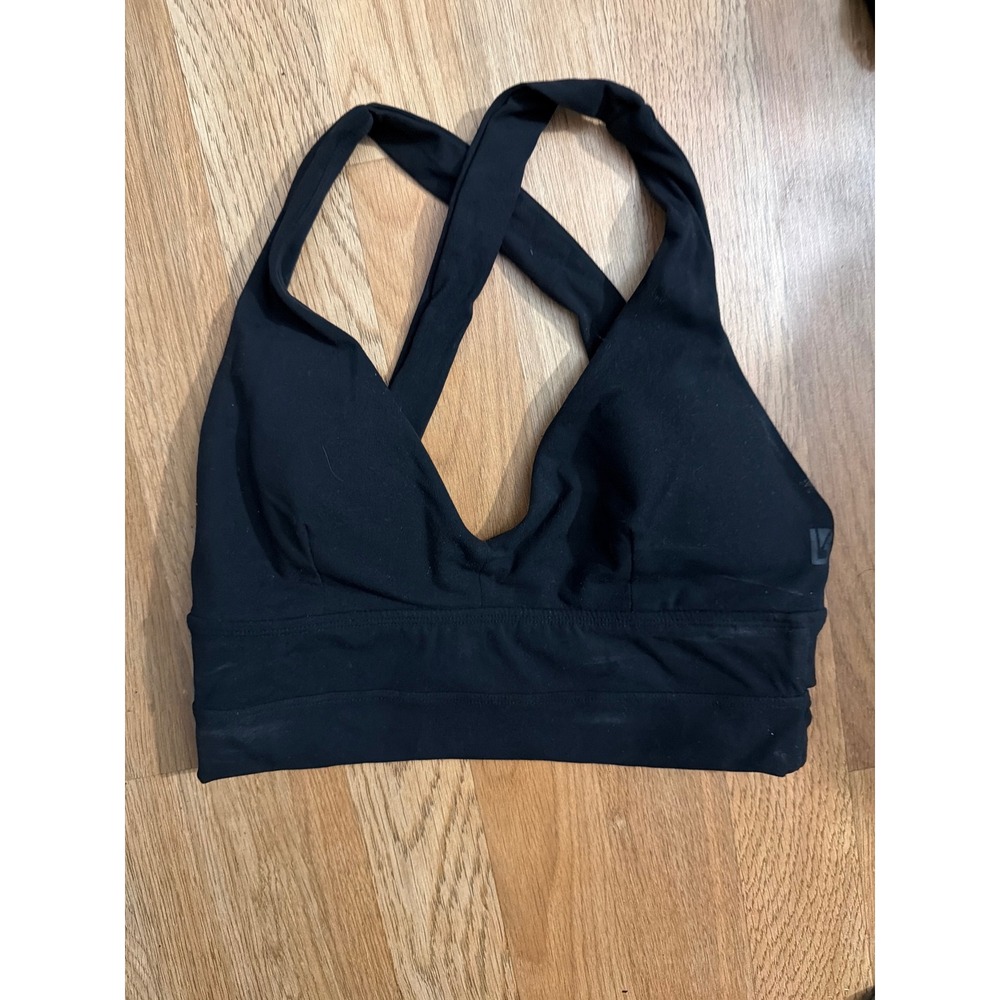 Buffbunny Collection Womens Black Cross Back V-Neck Sports Bra Size Small
